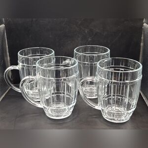 Set of 4 DELI Heavy Glass Beer Mugs 16oz Tankards 5.25" Ribbed Pub Style
